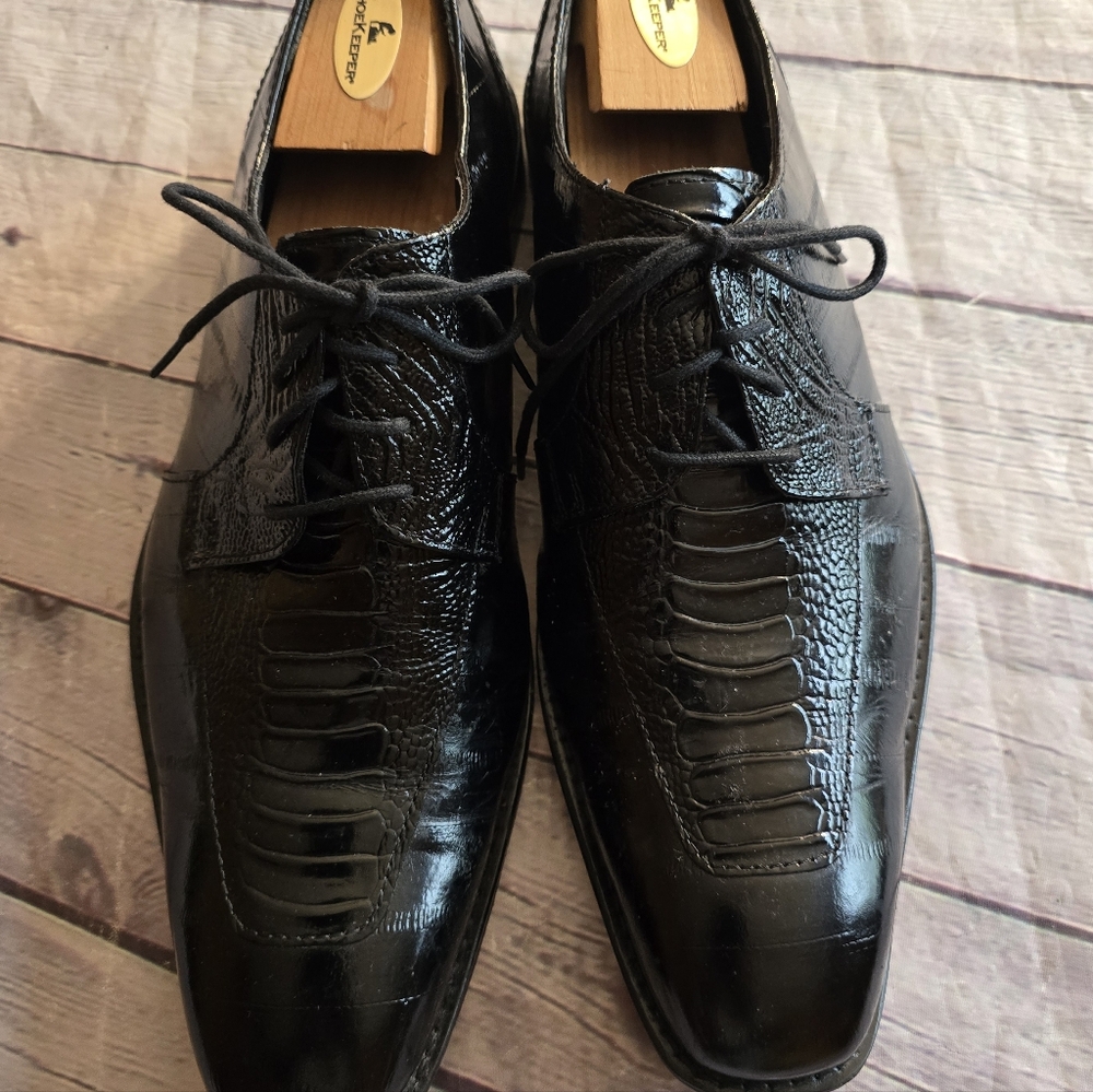 STACY ADAMS LEATHER OSTRICH MEN'S BLACK WINGTIP OXFORD SIZE 11